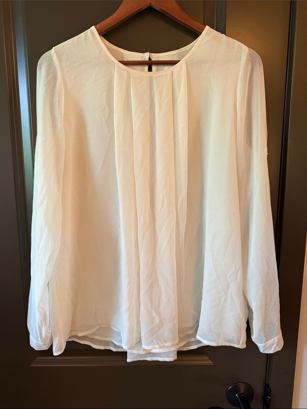 Calvin Klein Ivory Long-Sleeve Pleated Front Blouse NWOT